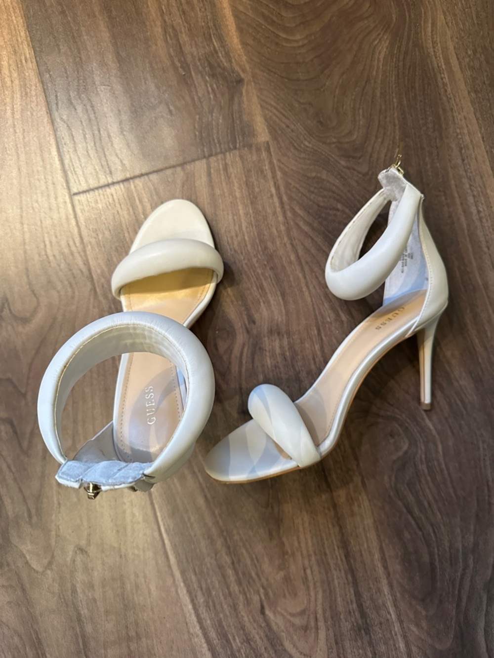 GUESS Cream Padded-Ankle Stiletto Sandals